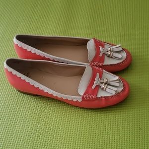 Pink & white flat loafers